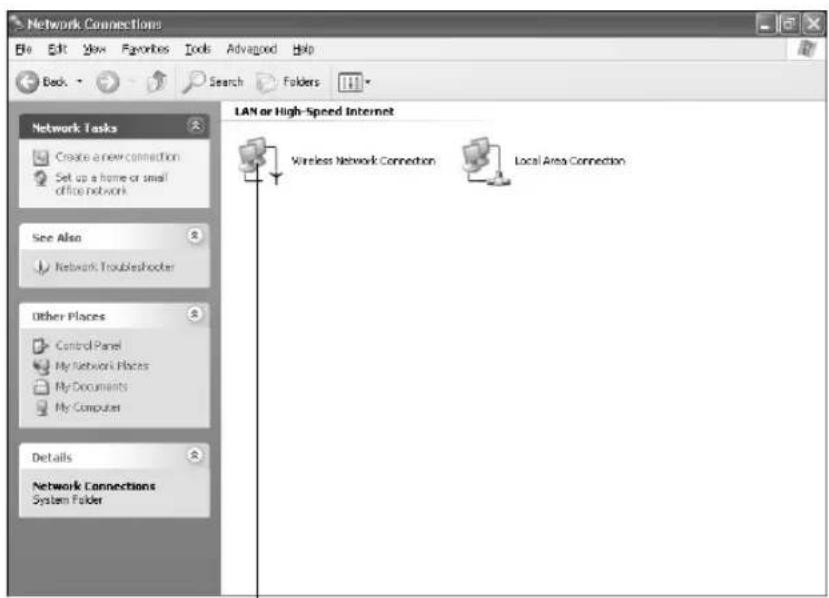 Network Connections File Edit View Favorites Tools Advanced Help Back Search Folders Network Tasks Create a new connection Set up a home or small office network See Also Network Troubleshooter Other Places Control Panel My Network Places My Documents My Computer Details Network Connections System Folder LAN or High-Speed Internet Wireless Network Connection Local Area Connection