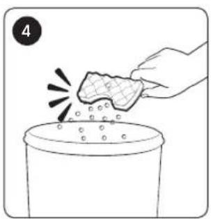 Illustration of a hand cleaning a bucket with a sponge above it (no text or symbols)