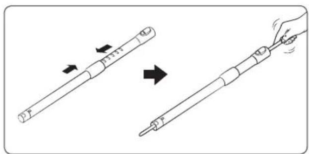 Diagram showing two mechanical components with arrows indicating motion, one being rotated and the other being tilted.