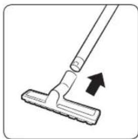 Simple line drawing of a hand holding a cleaning tool with an arrow indicating motion (no text or symbols)