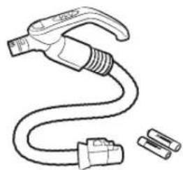 Line drawing of a flexible welding torch with attached plastic components (no text or symbols)