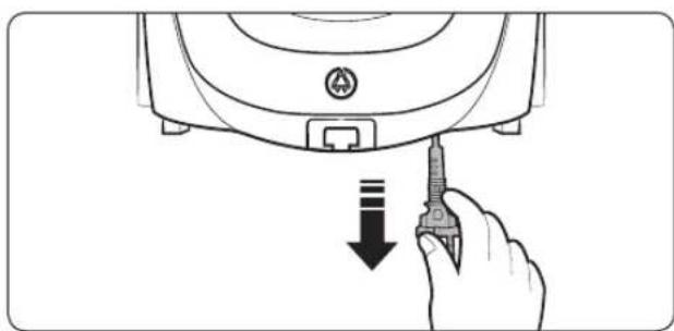 Illustration of a hand using a screwdriver to press down a device component (no text or symbols visible)