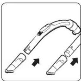 Diagram of a curved mechanical device with two connectors and directional arrows indicating motion (no text or symbols)