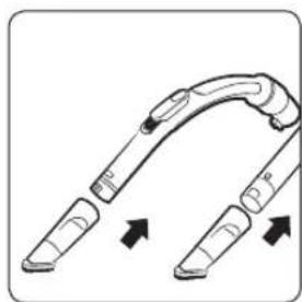 Diagram of a curved mechanical device with two connectors and directional arrows indicating motion (no text or symbols)