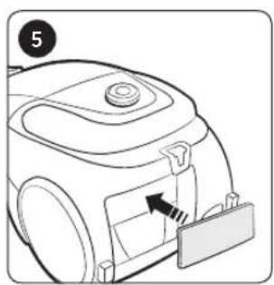 Line drawing of a vacuum cleaner's side panel with a handle and arrow indicator (no text or symbols)