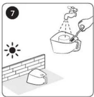 Illustration showing a sun, a water tap, and a bowl with a bucket, all without any text or symbols.