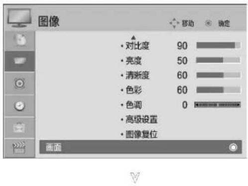 图像 • 对比度 90 • 亮度 50 • 清晰度 60 • 色彩 60 • 色调 0 • 高级设置 • 图像复位 画面