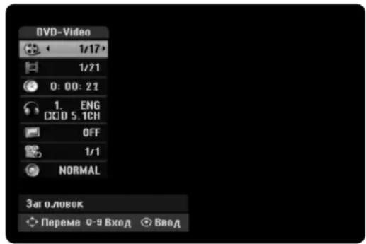 DVD-Video 1/17 1/21 0: 00: 27 1. ENG DCID 5.1CH OFF 1/1 NORMAL Заголовок Переме 0-9 Вход Ввод