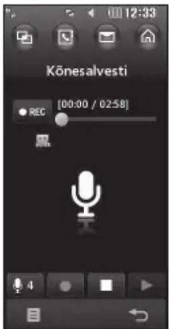 12:33 Kõnesalvesti REC [00:00 / 02:58]