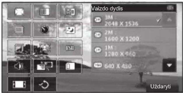 Vaizdo dydis 3M 2048 X 1536 2M 1600 X 1200 1M 1280 X 960 640 X 480 Uždaryti