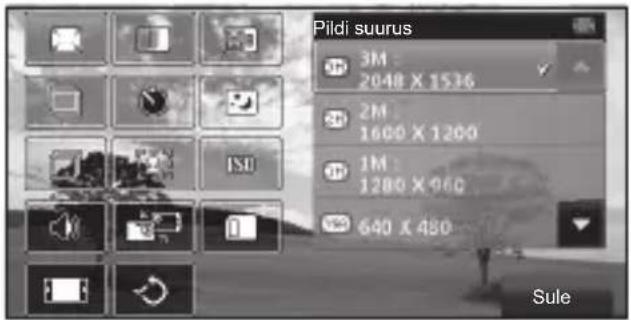 Pildi suurus 3M: 2048 X 1536 2M: 1600 X 1200 1M: 1280 X 960 640 X 480 Sule