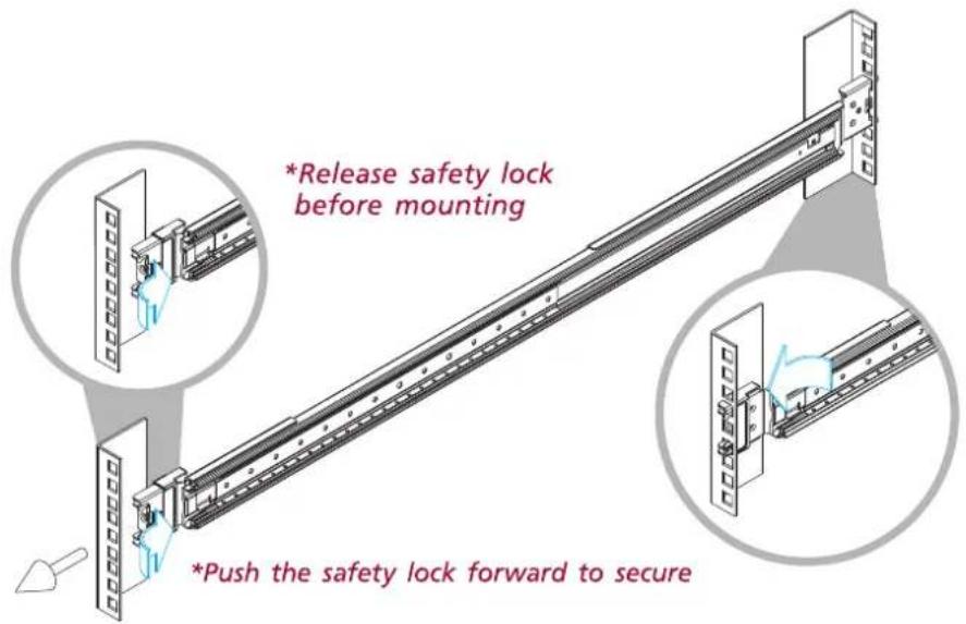 *Release safety lock before mounting *Push the safety lock forward to secure