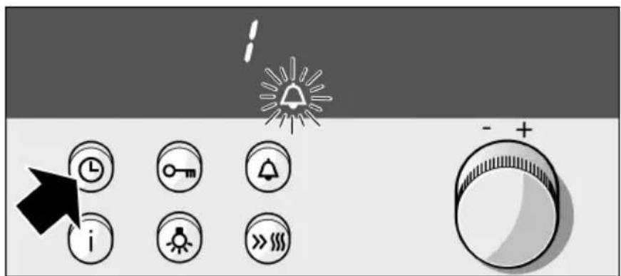 Control panel interface with icons for alarm, timer, key, alarm triangle, and speedometer