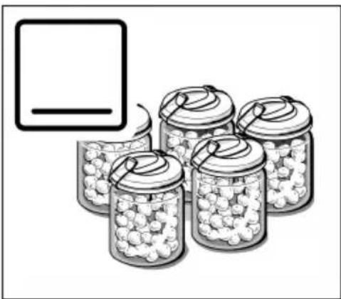 Illustration of five canned soda cans with white granules, one partially visible (no text or symbols)