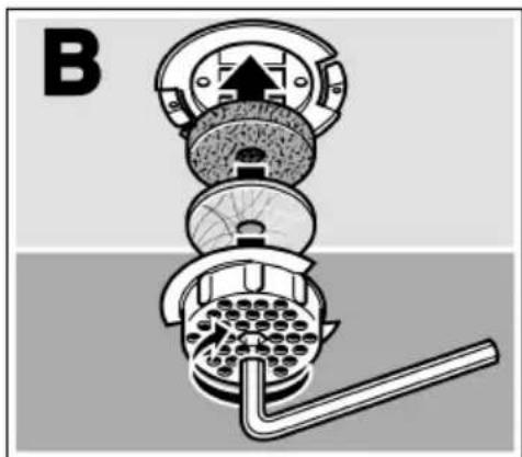 Cross-sectional diagram of a mechanical device with internal components and a handle (no text or symbols)
