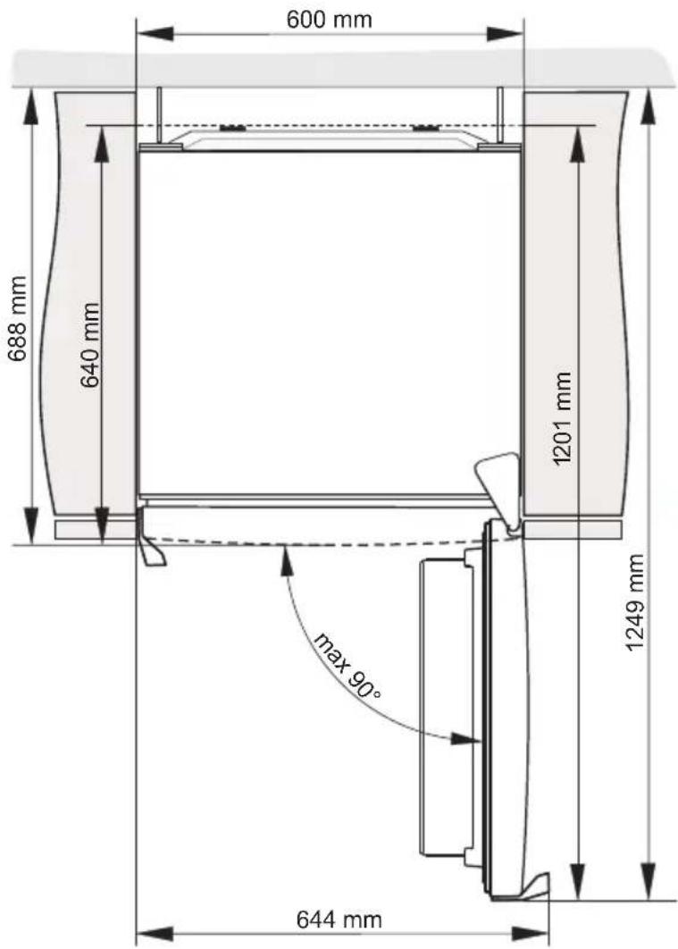 600 mm 688 mm 640 mm 1201 mm 1249 mm max 90° 644 mm
