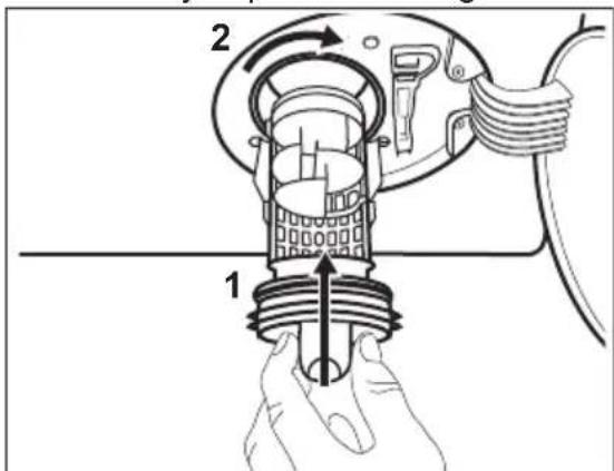 Diagram showing a mechanical assembly with labeled parts and directional arrows indicating motion or force