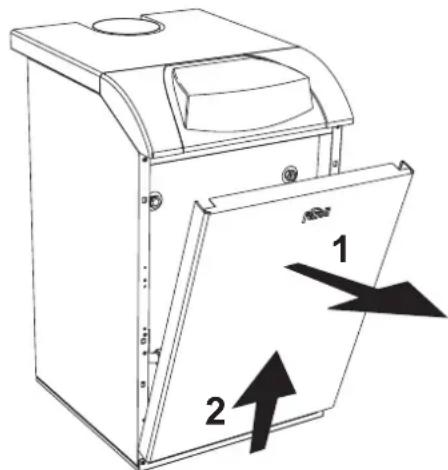 Diagram of a refrigerator with labeled parts and directional arrows indicating movement or change.