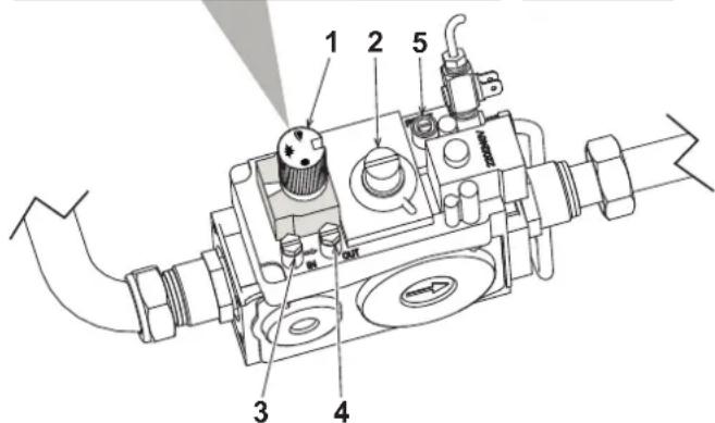 Technical diagram of a mechanical valve assembly with numbered components and labeled parts