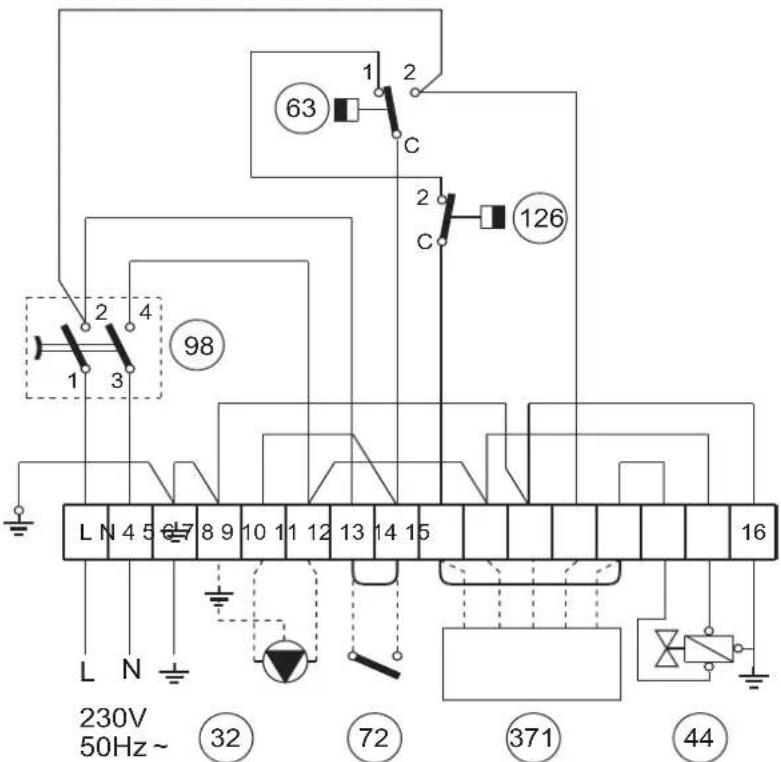 63 1 2 C 2 C 126 98 L N 4 5 6 7 8 9 10 11 12 13 14 15 L N 230V 50Hz ~ ③2 72 ③71 ④4