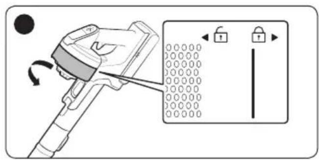 Diagram showing a device with rotating buttons and a lock mechanism, illustrating a mechanical or electrical process.