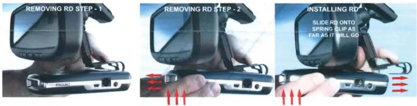 REMOVING RD STEP - 1 REMOVING RD STEP - 2 INSTALLING RD SLIDE RD ONTO SPRING CLIP AS FAR AS IT WILL GO