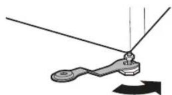 Mechanical linkage diagram showing a lever and fulcrum with rotational arrow (no text or symbols).