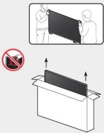 Diagram illustrating a safety or hazard warning against a device, showing a person holding a monitor and a prohibition symbol.