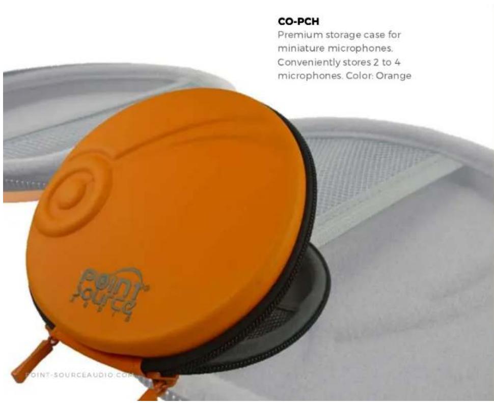CO-PCH Premium storage case for miniature microphones. Conveniently stores 2 to 4 microphones. Color: Orange