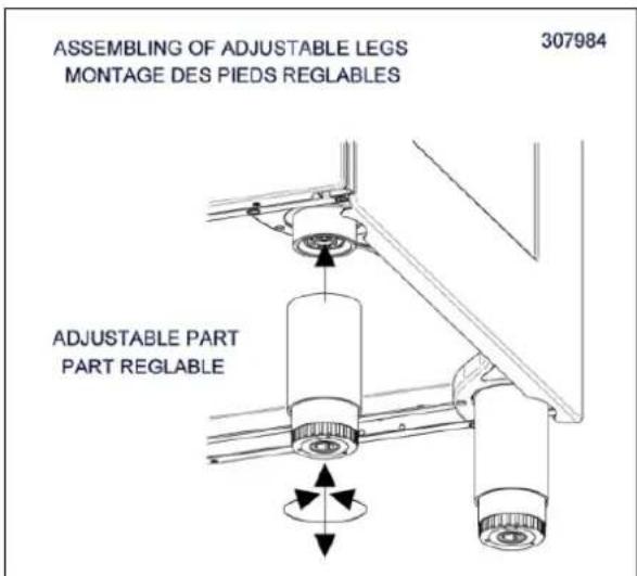 ASSEMBLING OF ADJUSTABLE LEGS MONTAGE DES PIEDS REGLABLES 307984 ADJUSTABLE PART PART REGLABLE