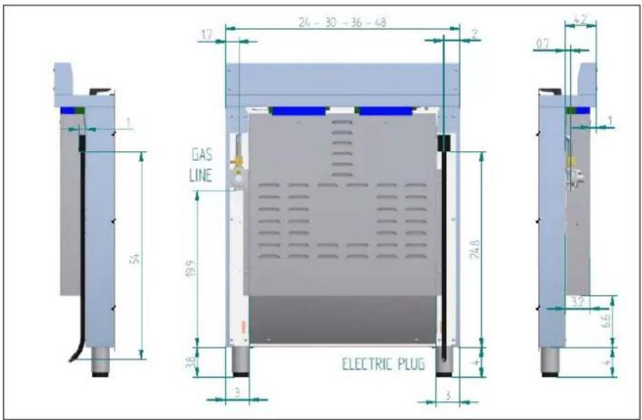 24 - 30 - 36 - 48 17 2 1 54 GAS LINE 19.9 24.8 3.8 3 ELECTRIC PLUG 3 4 3.2 6.6 4.2 0.7 1
