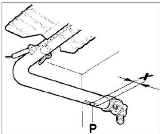 Technical diagram showing mechanical assembly with labeled component P and coordinate axes X and Y