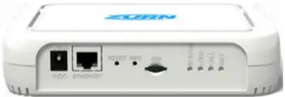 Front view of a white wireless router with ports and indicator lights (no visible text or symbols)