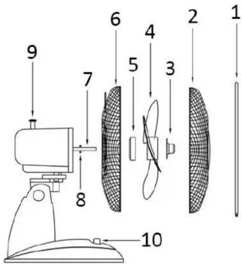 Technical diagram of a mechanical device with numbered parts, likely illustrating a folding or assembly process.