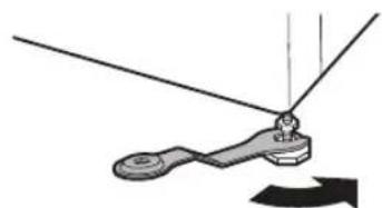 Mechanical linkage diagram showing a lever and fulcrum with motion arrow (no text or symbols).