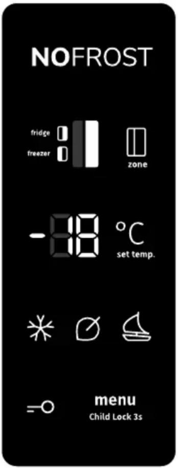 NOFROST fridge freezer zone -88 °C set temp. * * * * * * * * * * * * * * * * * * * * * * * * * * * * * * * * * * * * * * * * * * * * * * * * * * * * * * * * * * * * * * * * * * * * * * * menu Child Lock 3s