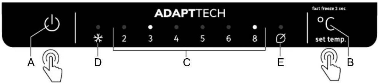 ADAPTTECH A D 2 3 4 5 6 8 fast freeze 2 sec set temp. E B