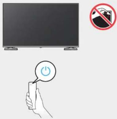 Illustration showing a monitor and a hand holding a power button with a 'Power' icon, accompanied by a prohibition symbol.