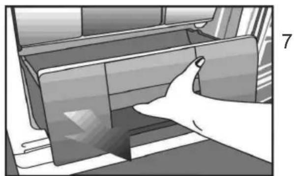 Illustration of a hand inserting a card into a drawer (no text or symbols visible)