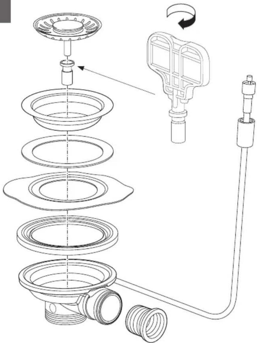 Technical diagram illustrating the assembly of a mechanical valve assembly with labeled components and directional arrows.