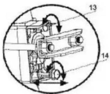 Technical diagram of a mechanical assembly with numbered components and directional arrows indicating motion or flow.