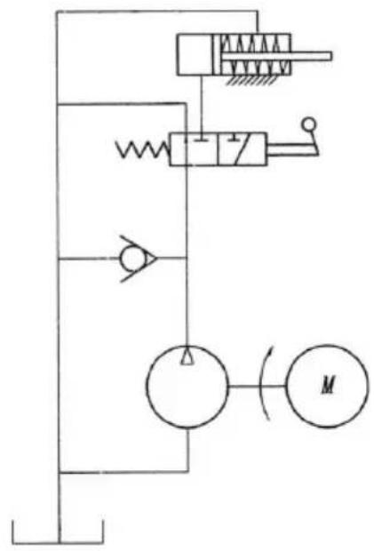 Technical schematic diagram of a hydraulic or pneumatic control system with labeled components and directional arrows