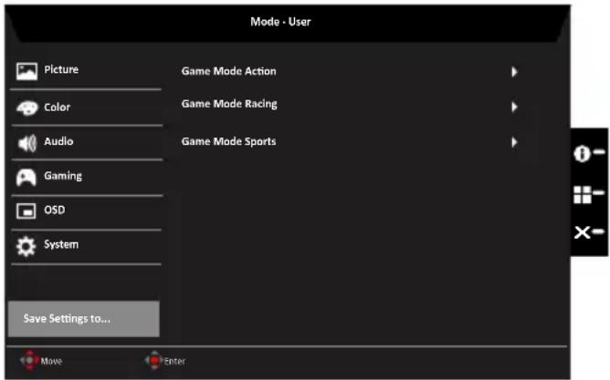 ACER XV272X - Save Setting to... (Αποθήκευση ρύθμισης σε...) (μόνο λειτουργία χρήστη) - 1