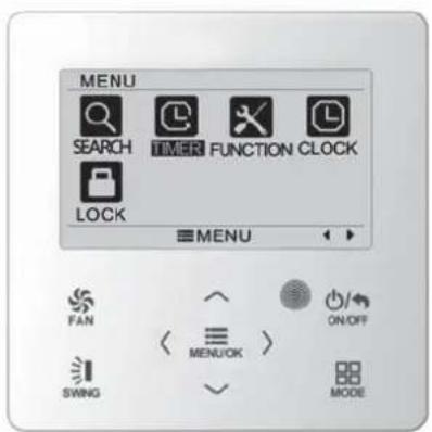MENU SEARCH TIMER FUNCTION CLOCK LOCK MENU FAN ON/OFF SWING MENU/OK MODE