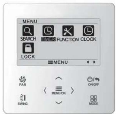 MENU SEARCH TIMER FUNCTION CLOCK LOCK MENU FAN ON/OFF SWNG MENU/OK > MODE