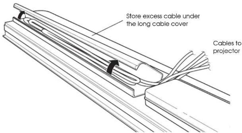 Store excess cable under the long cable cover Cables to projector