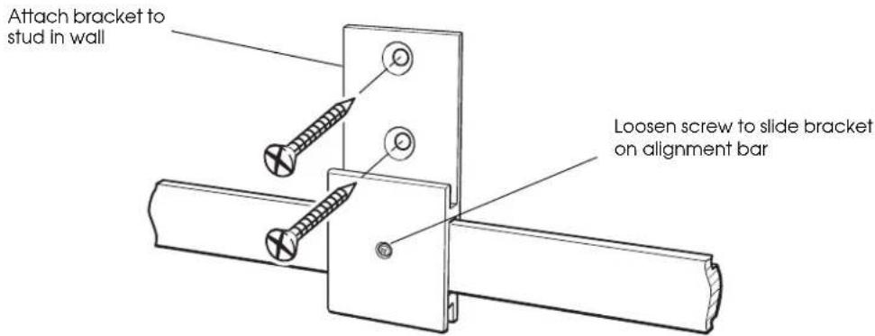 Attach bracket to stud in wall Loosen screw to slide bracket on alignment bar