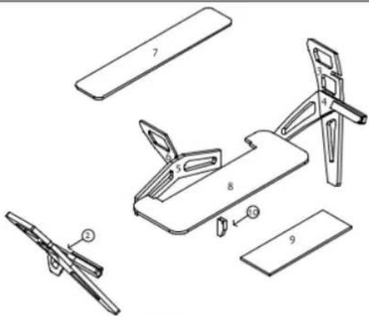 Technical diagram of a folding tool with numbered parts, including clamps and metal components