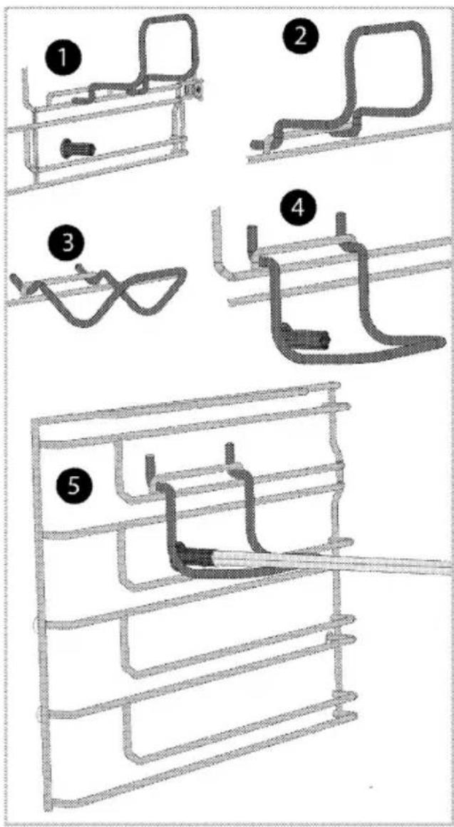 Technical diagram showing five sequential steps of a mechanical assembly or assembly process, labeled 1 to 5.