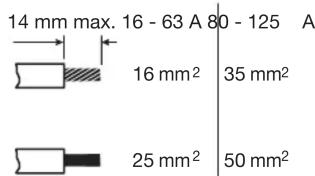 14 mm max. 16 - 63 A 80 - 125 A 16 mm² 35 mm² 25 mm² 50 mm²